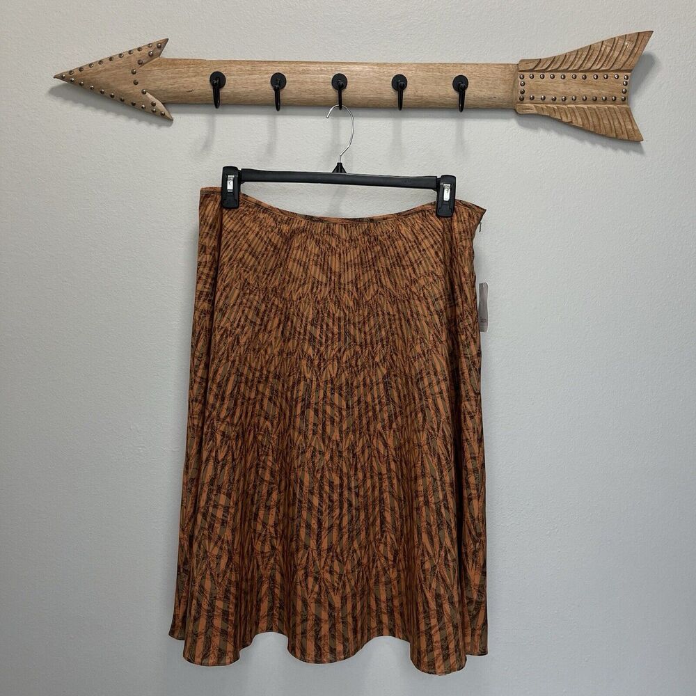Liz & Co | Brown Graphic Print A-line Midi Skirt Lightweight Size 14 NWT